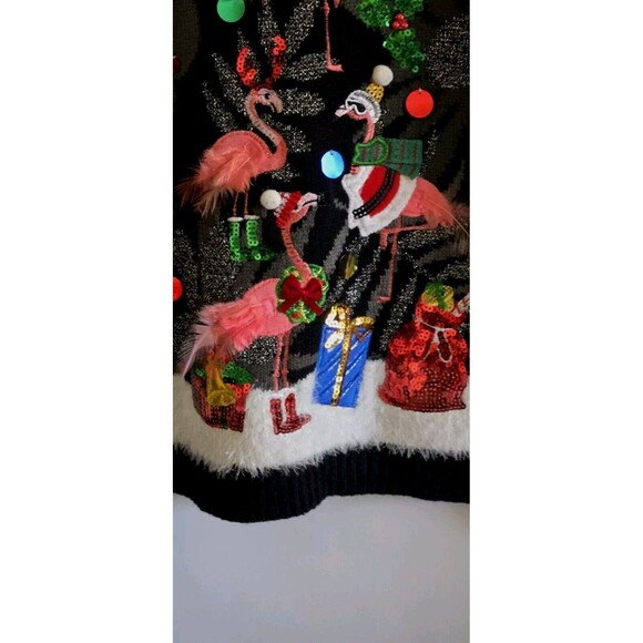 33 degrees Ugly Christmas Sweater Flamingos Embellished Sequins Feathers XS - Picture 5 of 9